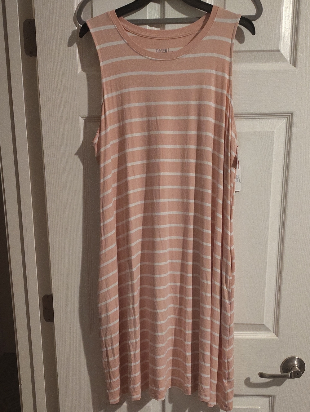 🆕Blush White Striped Midi w 2 Pockets Dress
